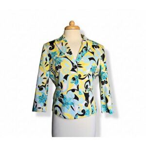 Vintage Tahari Arthur S. Levine Floral Blazer Jacket Petite 12P Blue Yellow